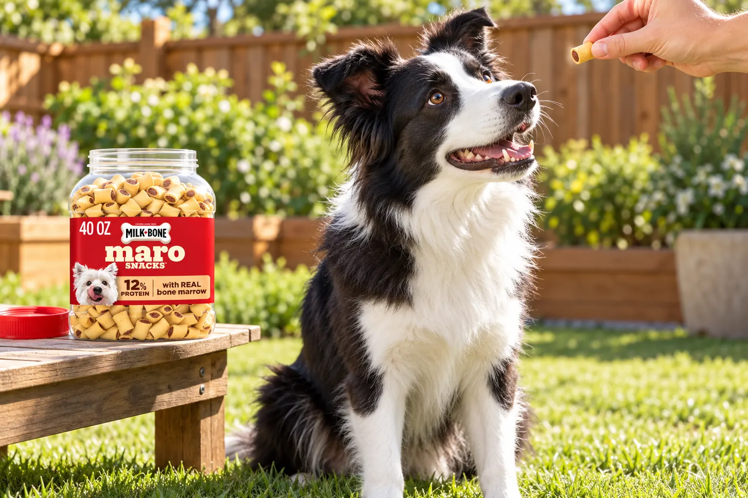 Border collie waiting for a Milk-Bone MaroSnacks training treat