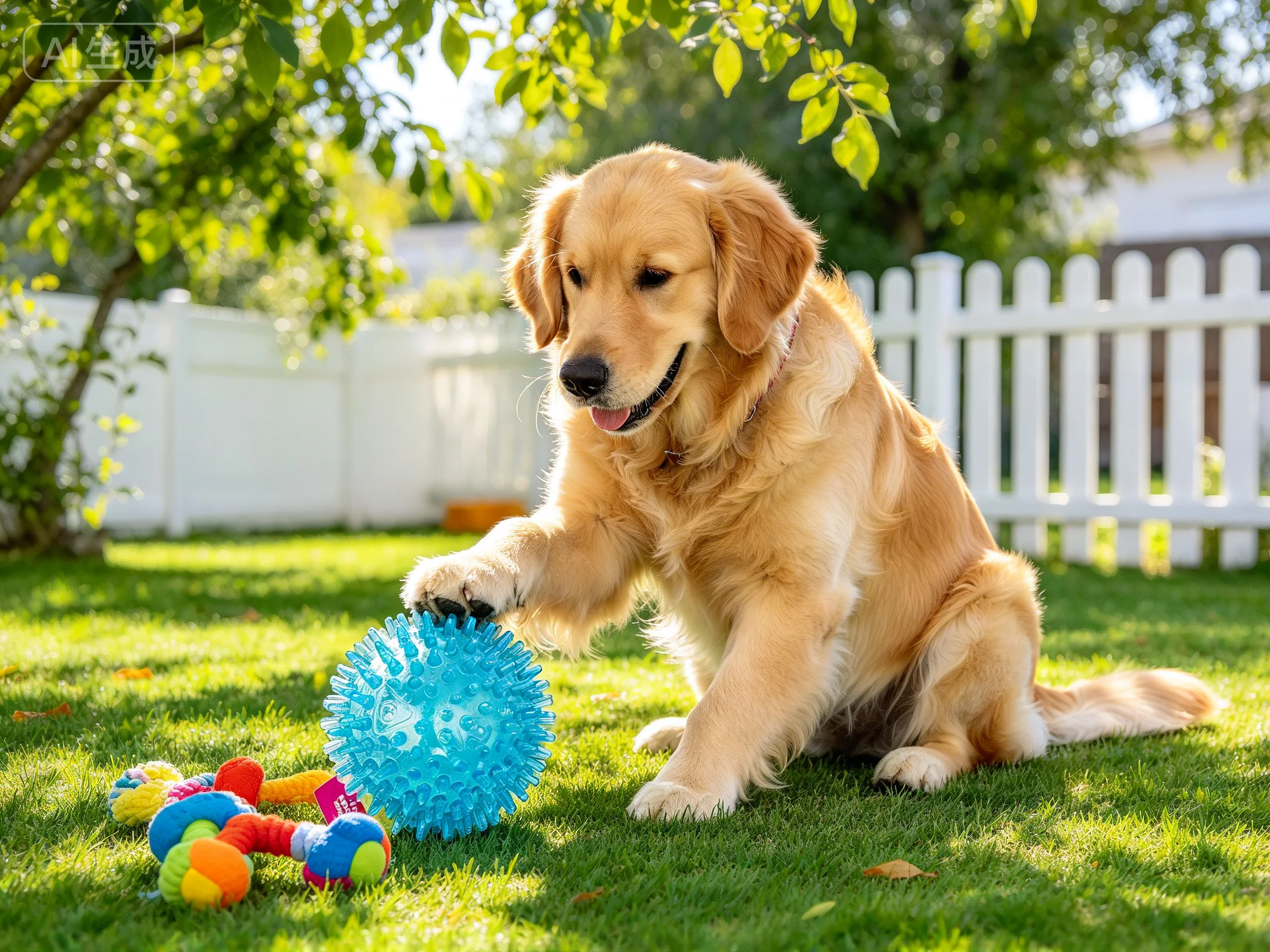 Gnawsome Medium Squeaker Ball shown in pet use scene 1