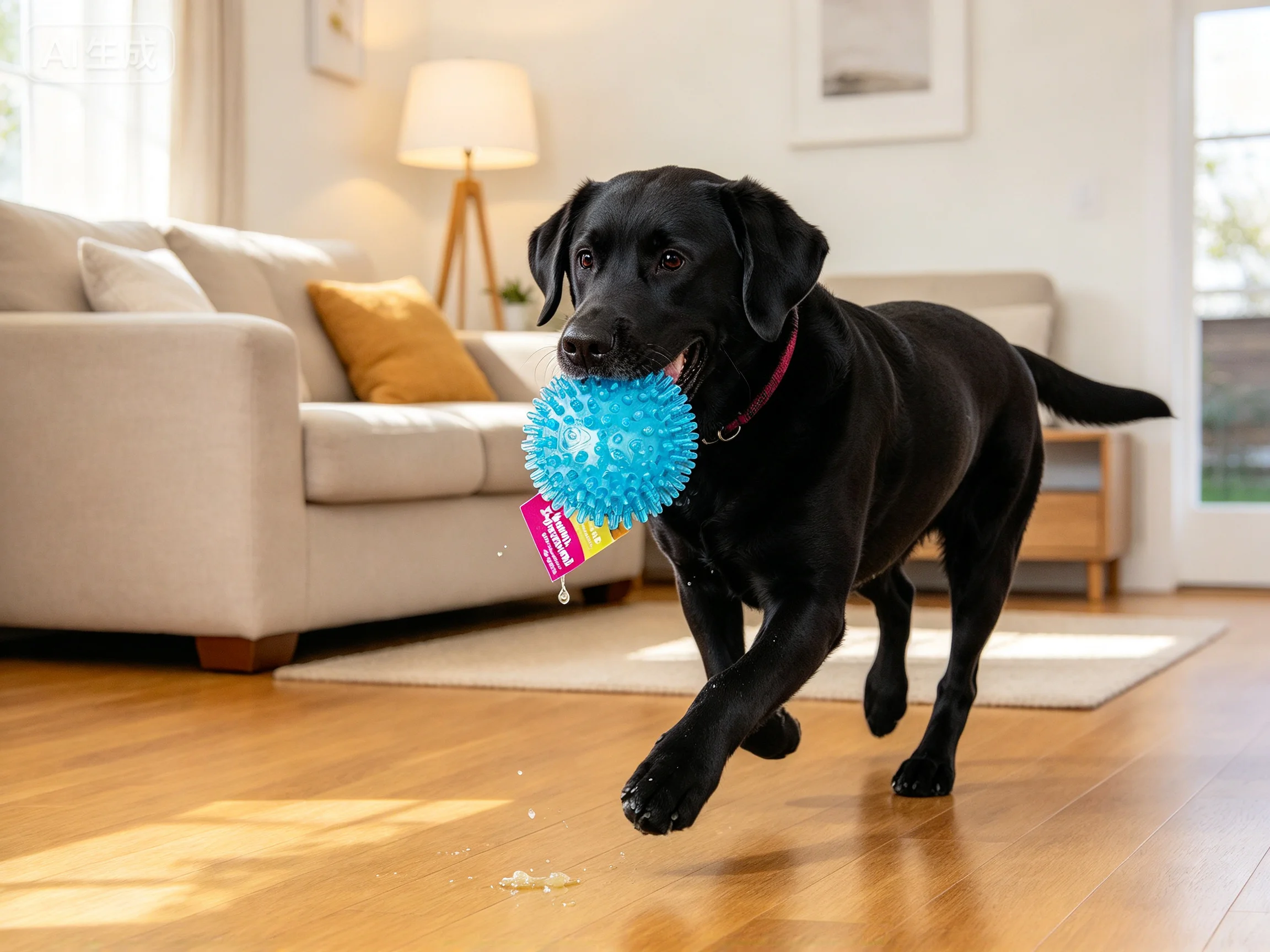 Gnawsome Medium Squeaker Ball shown in pet use scene 2
