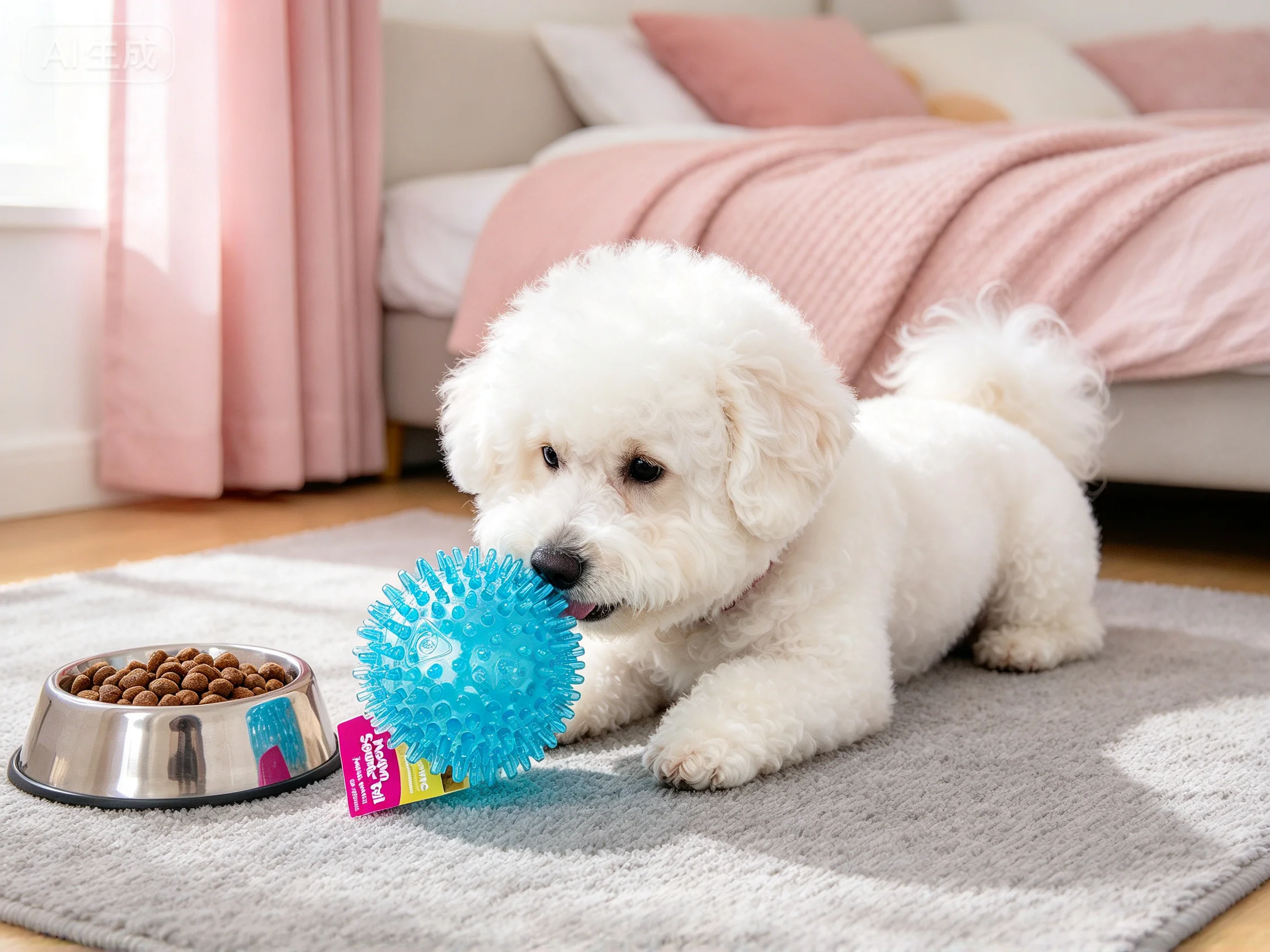 Gnawsome Medium Squeaker Ball shown in pet use scene 3