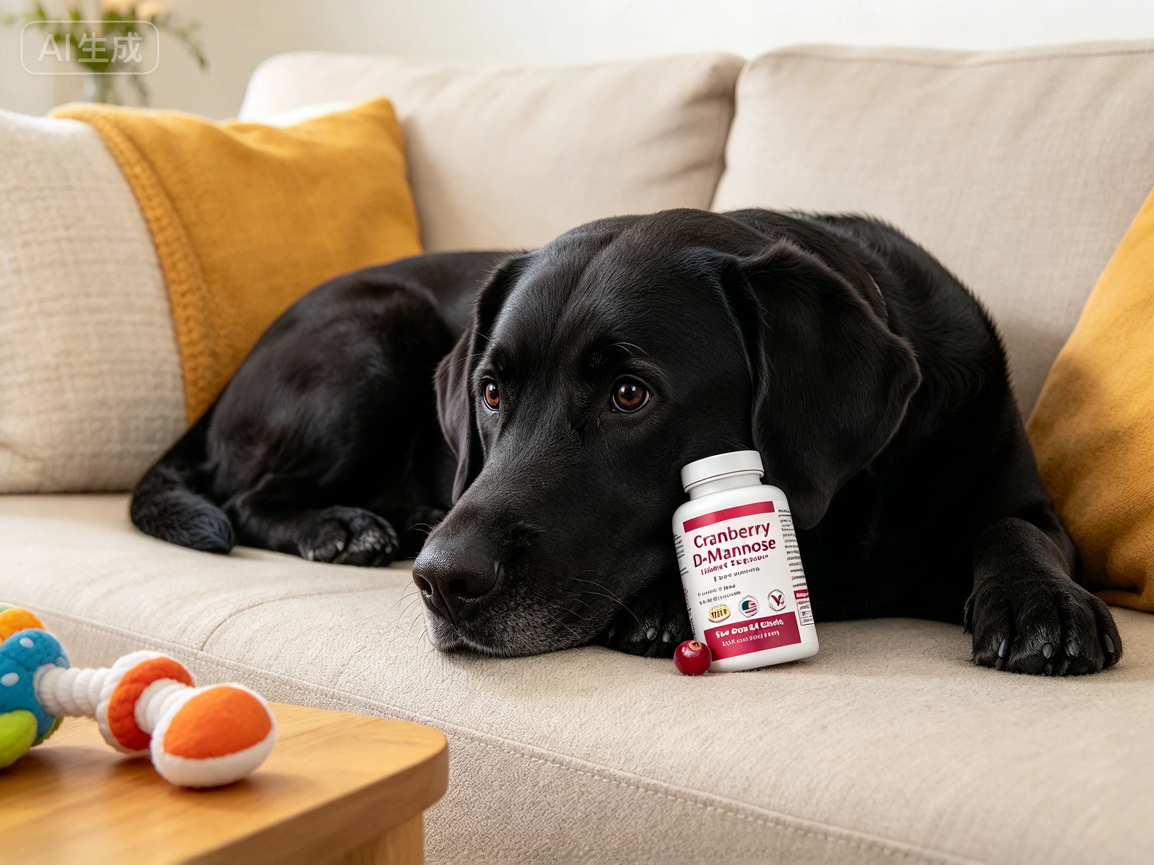 Cranberry D-Mannose Urinary Support Tablets shown in pet use scene 3