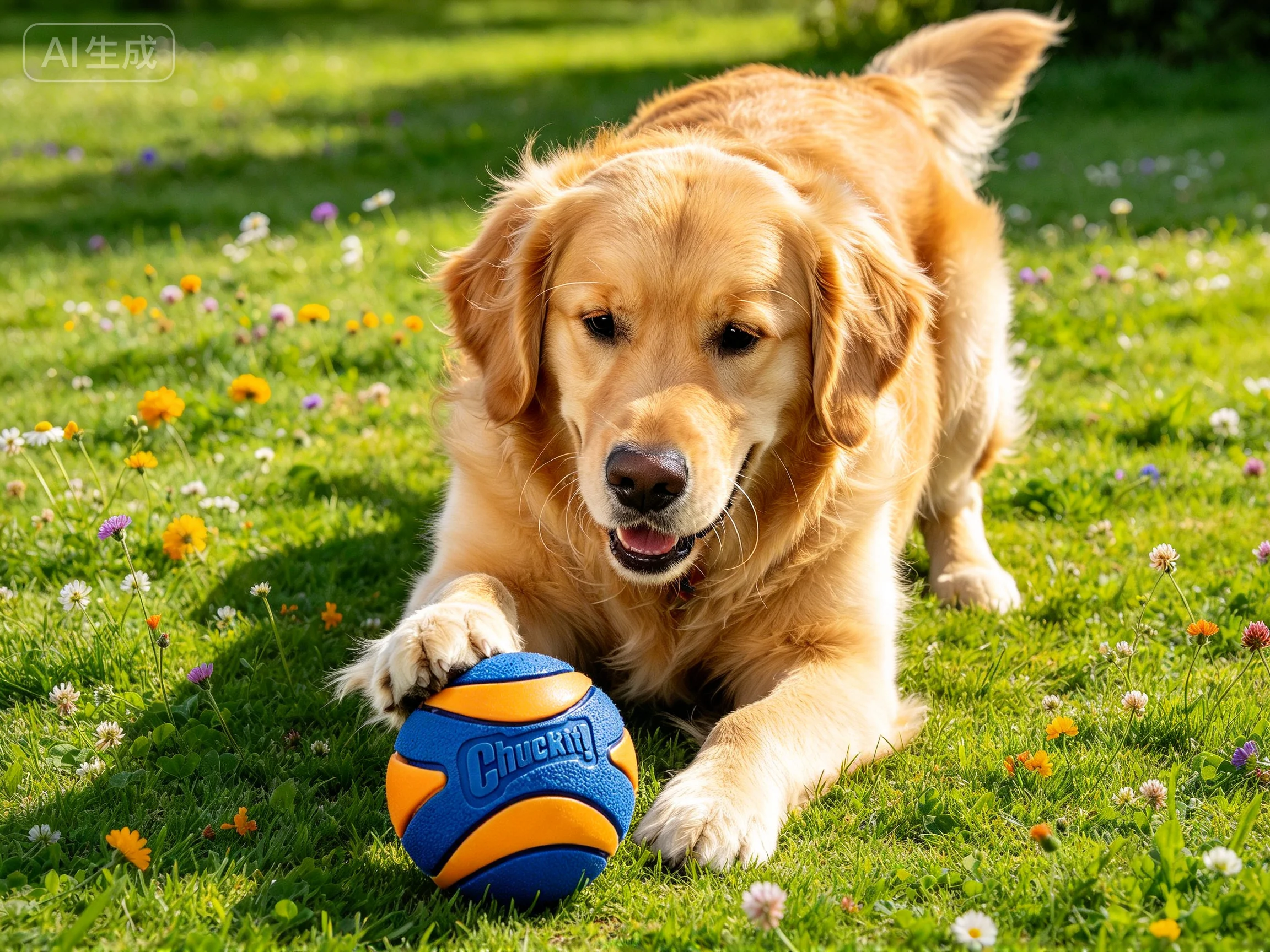 Chuckit! Ultra Squeaker Ball shown in pet use scene 1