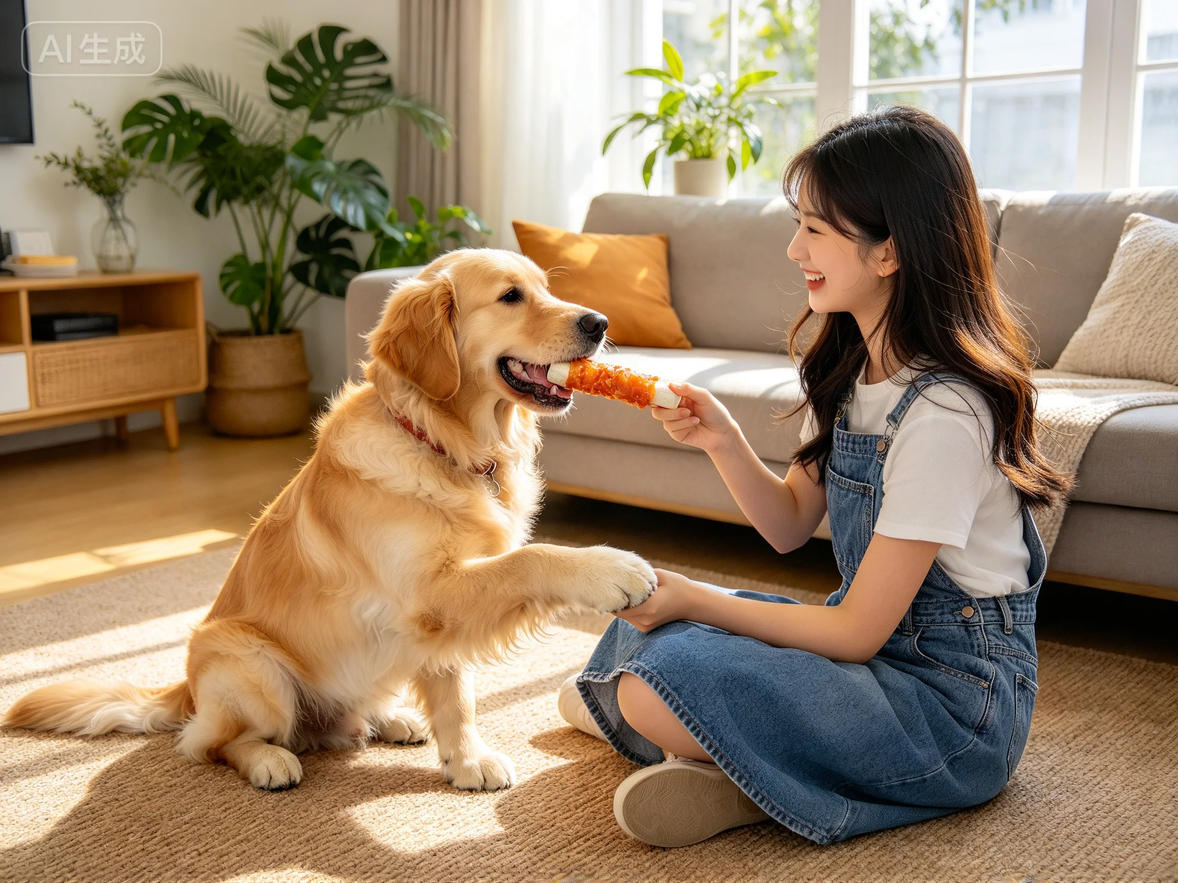 Chicken and Sweet Potato Chew Sticks shown in pet use scene 1