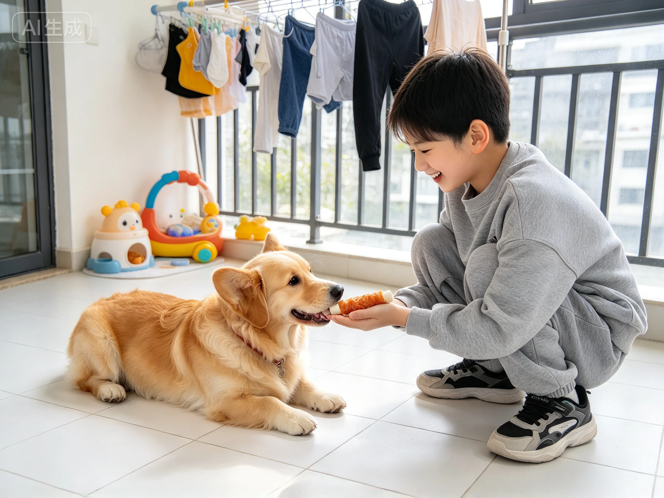 Chicken and Sweet Potato Chew Sticks shown in pet use scene 2