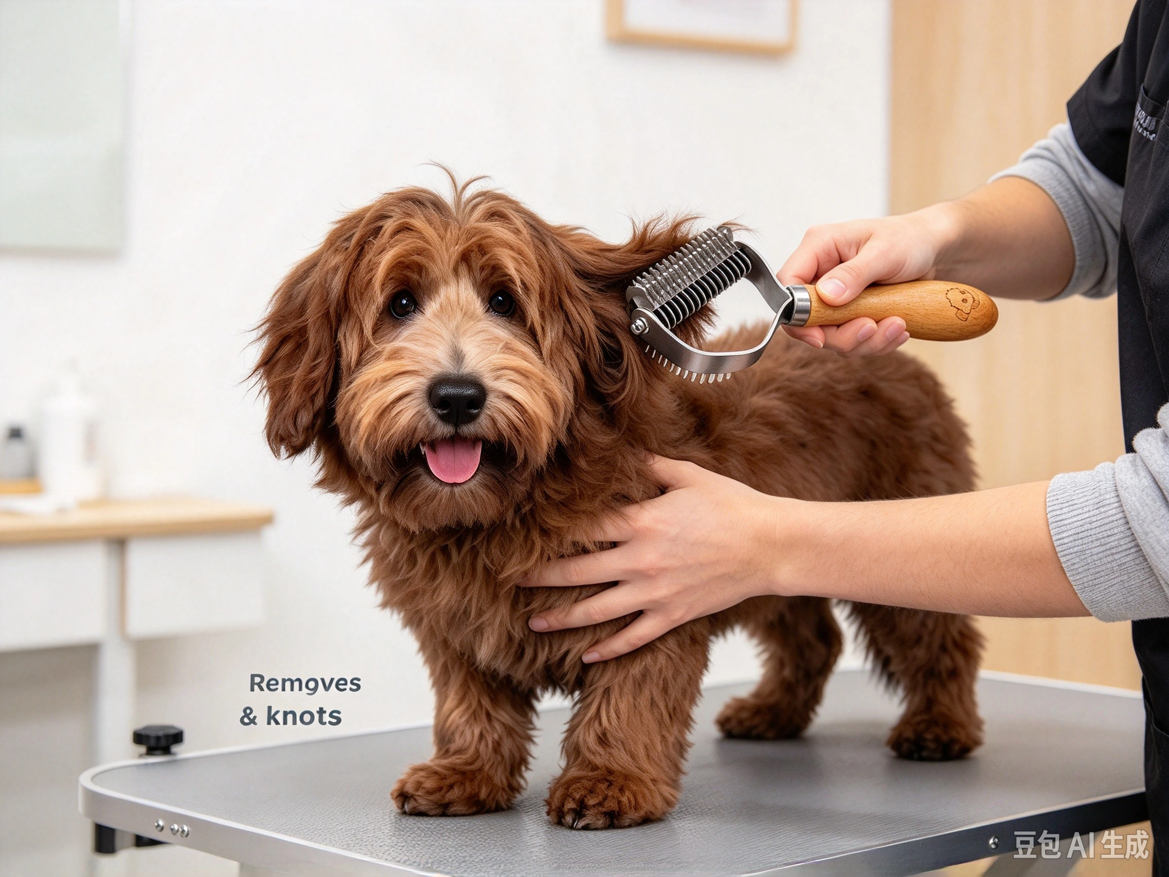 Dog Dematting Comb and Undercoat Rake shown in pet use scene 3