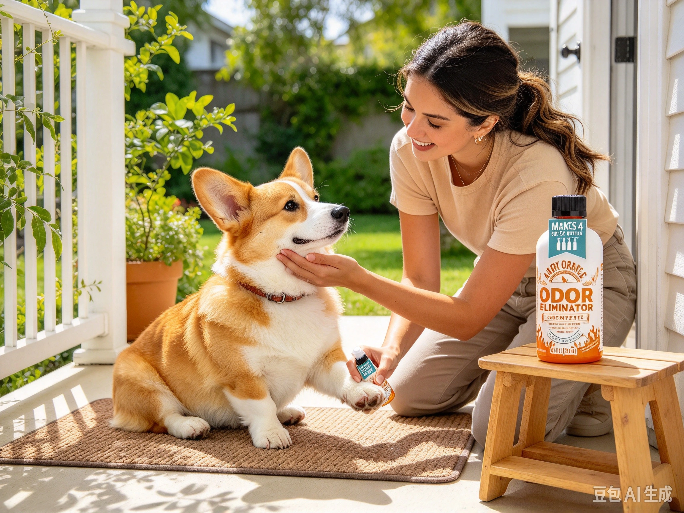 Angry Orange Pet Odor Eliminator Concentrate shown in pet use scene 2