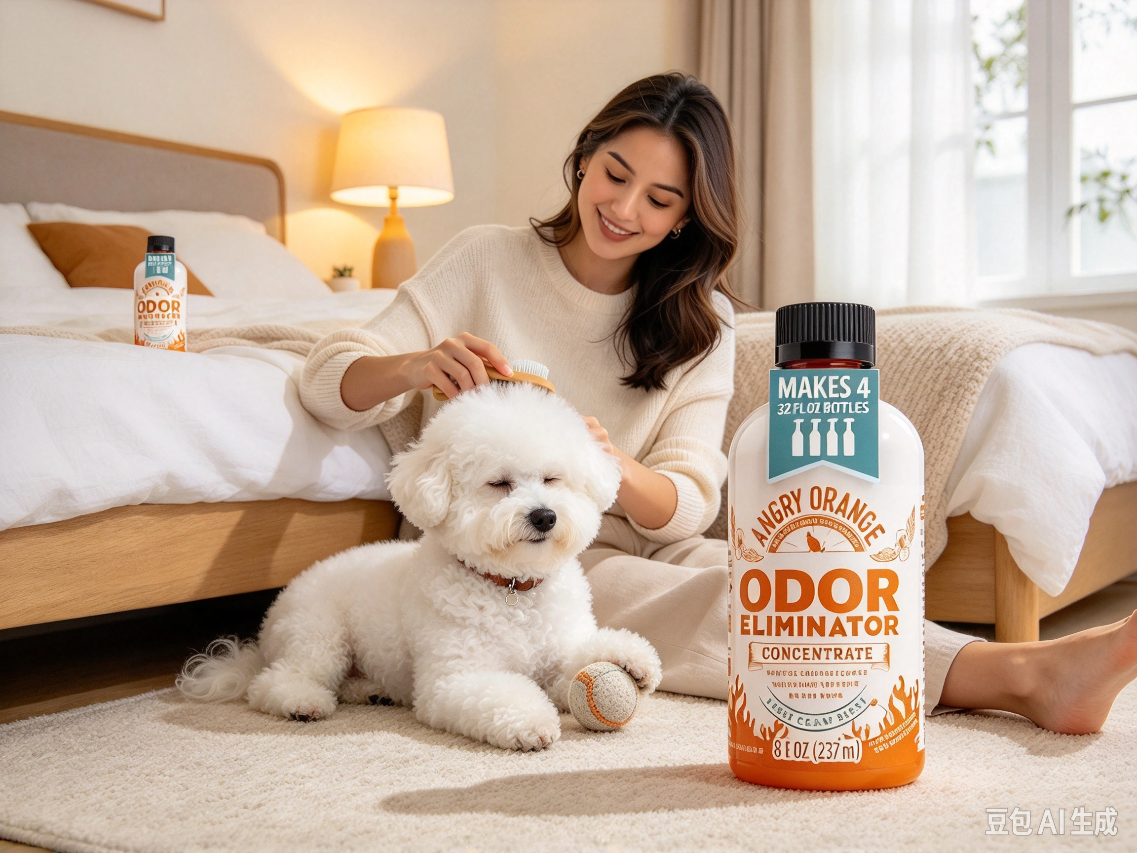 Angry Orange Pet Odor Eliminator Concentrate shown in pet use scene 3