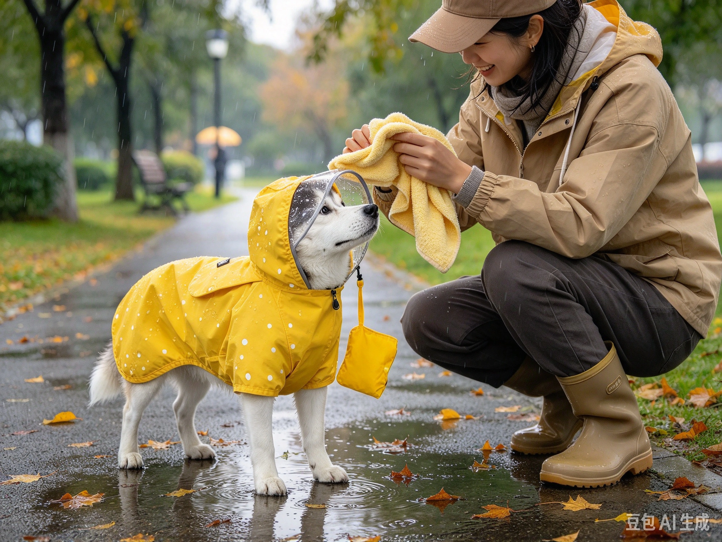 Lukovee Waterproof Dog Raincoat shown in pet use scene 1