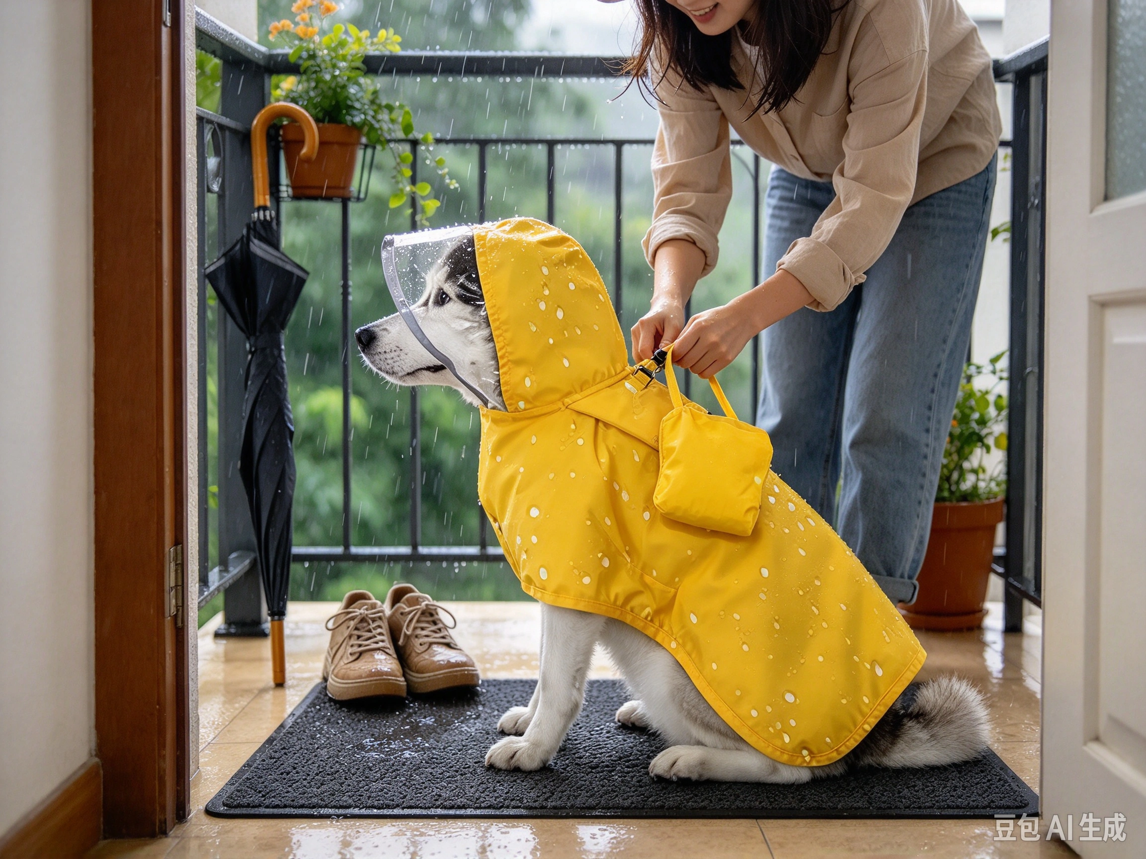 Lukovee Waterproof Dog Raincoat shown in pet use scene 3