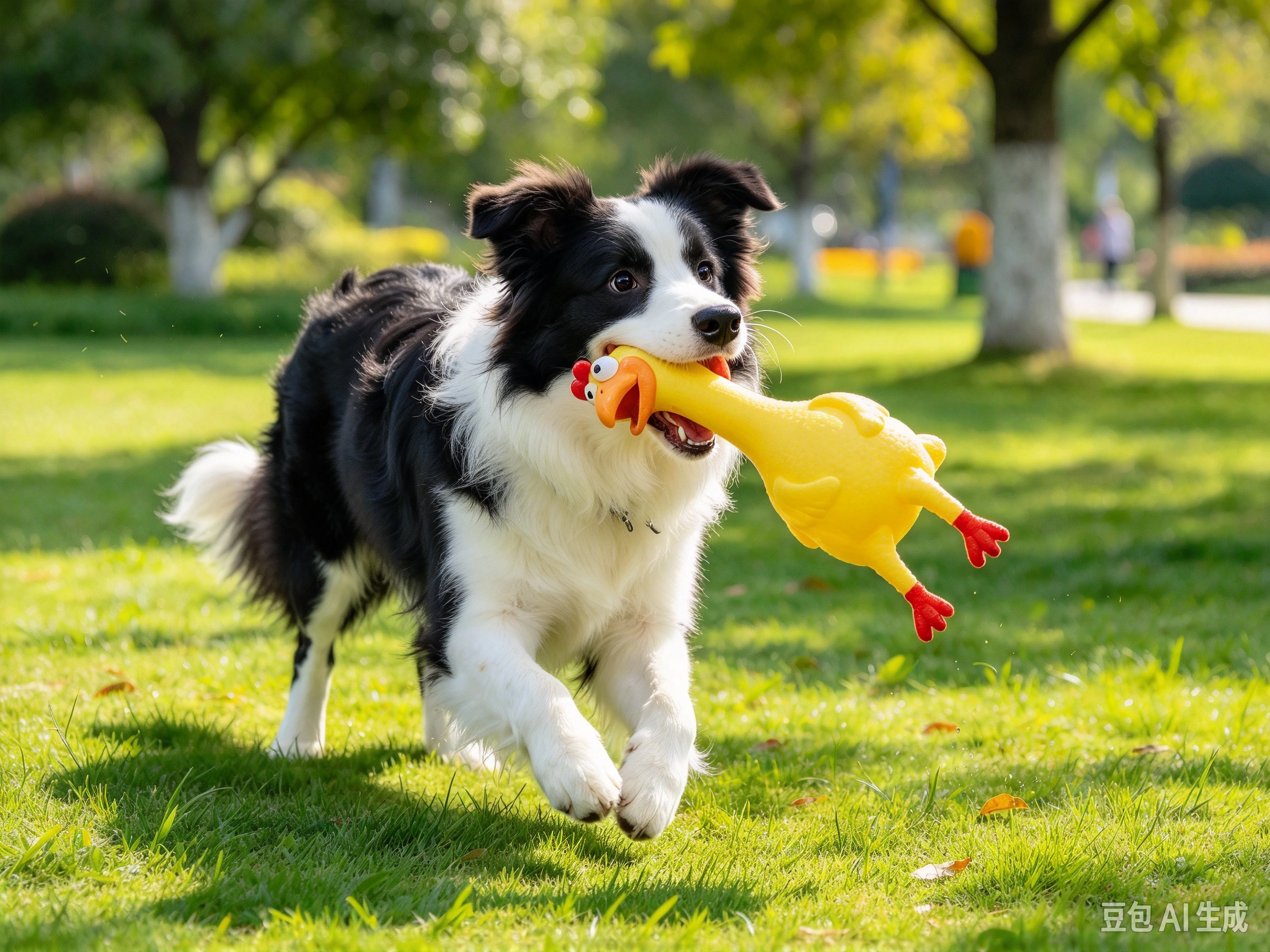 Hungdao Latex Squeaky Chicken Horse Toy shown in pet use scene 2