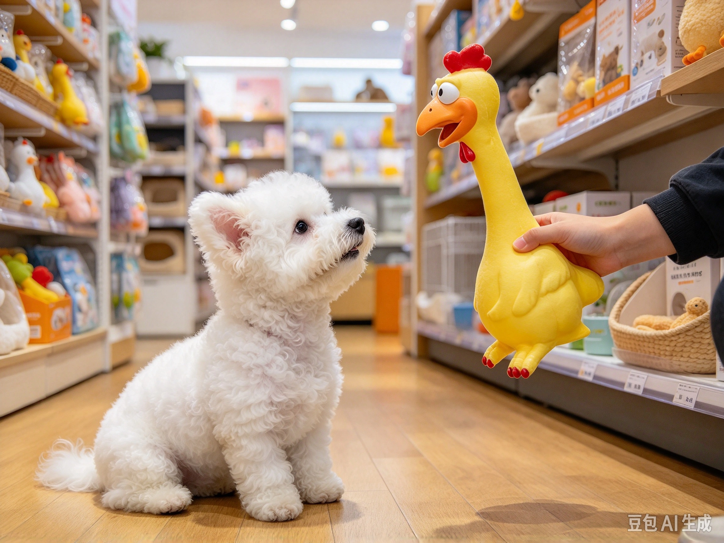 Hungdao Latex Squeaky Chicken Horse Toy shown in pet use scene 3