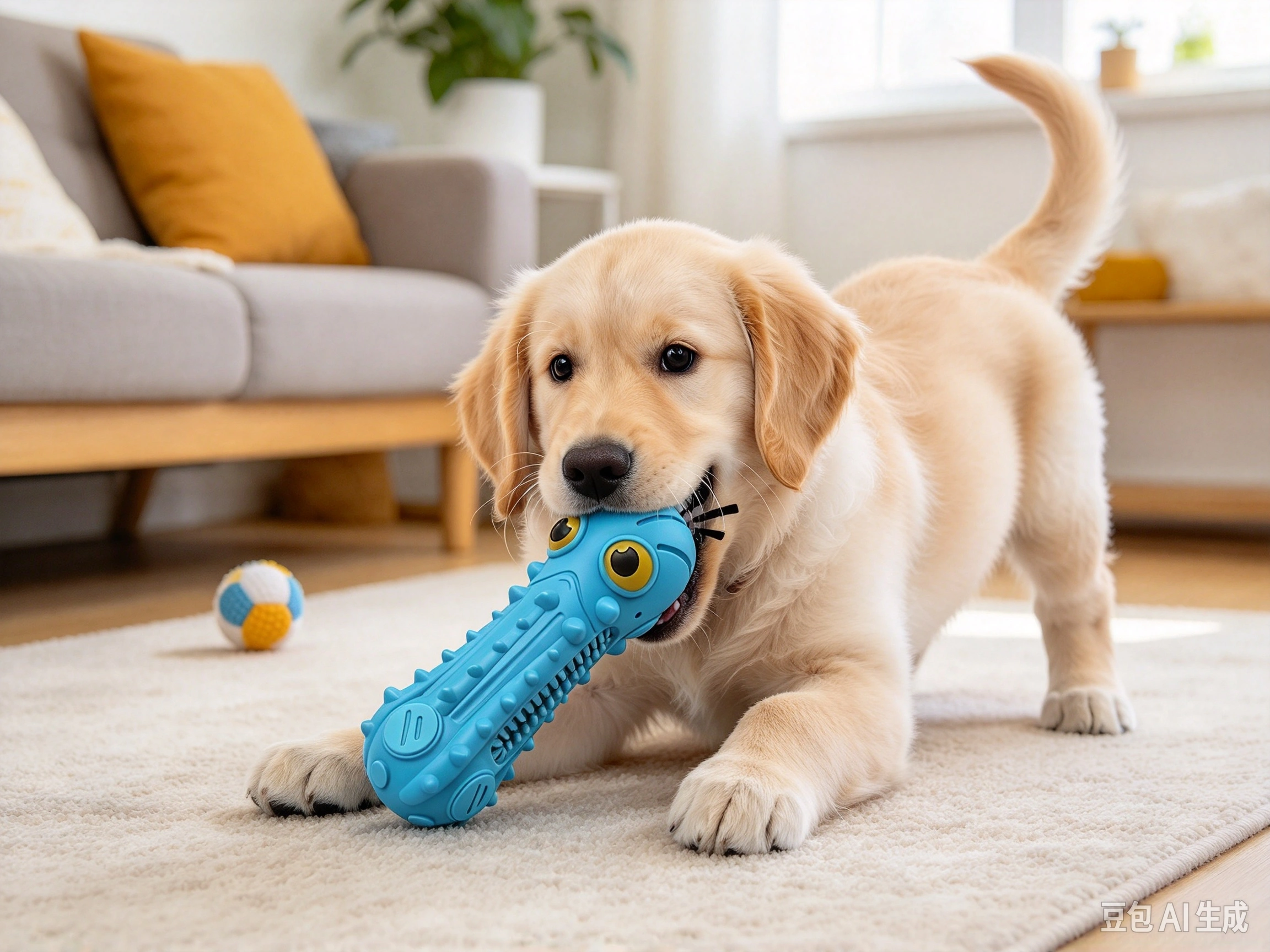 ZIKATON Natural Rubber Squeaky Dog Toy shown in pet use scene 1