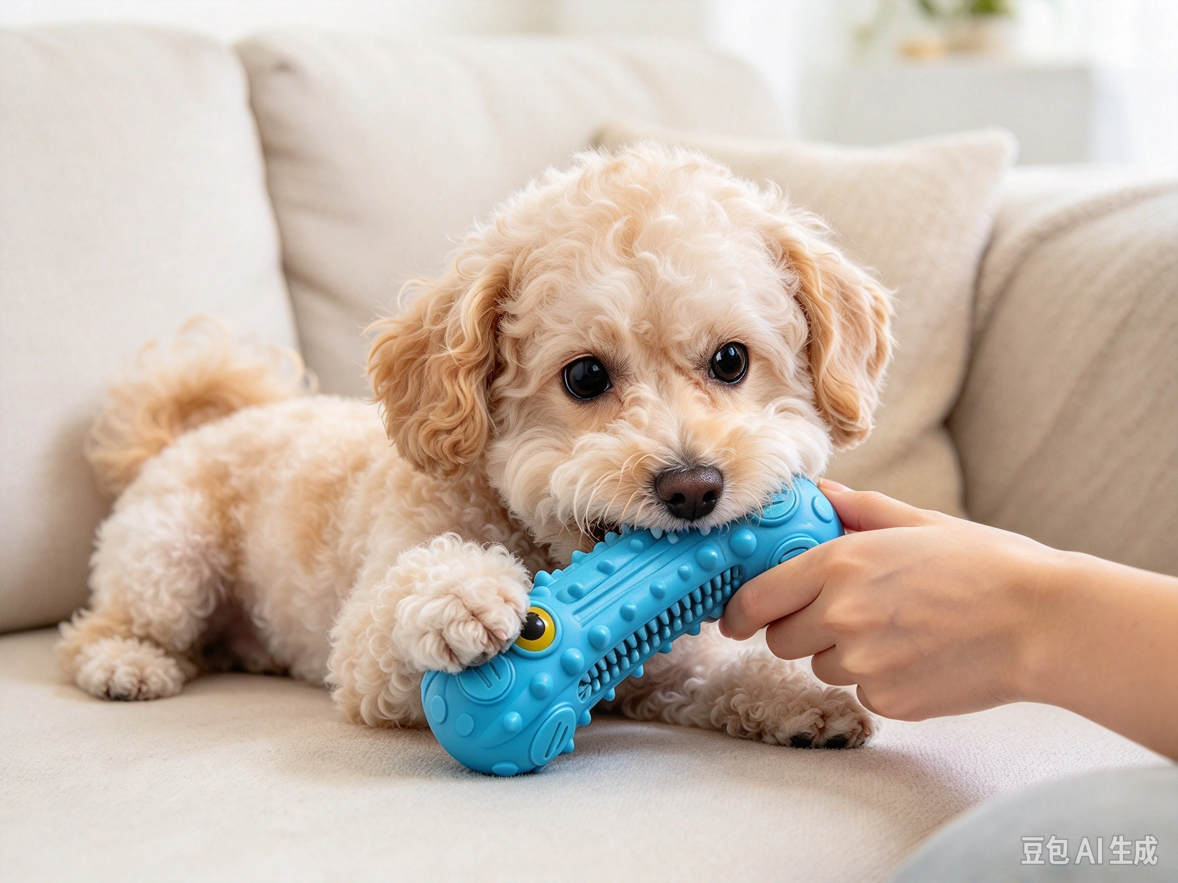 ZIKATON Natural Rubber Squeaky Dog Toy shown in pet use scene 3