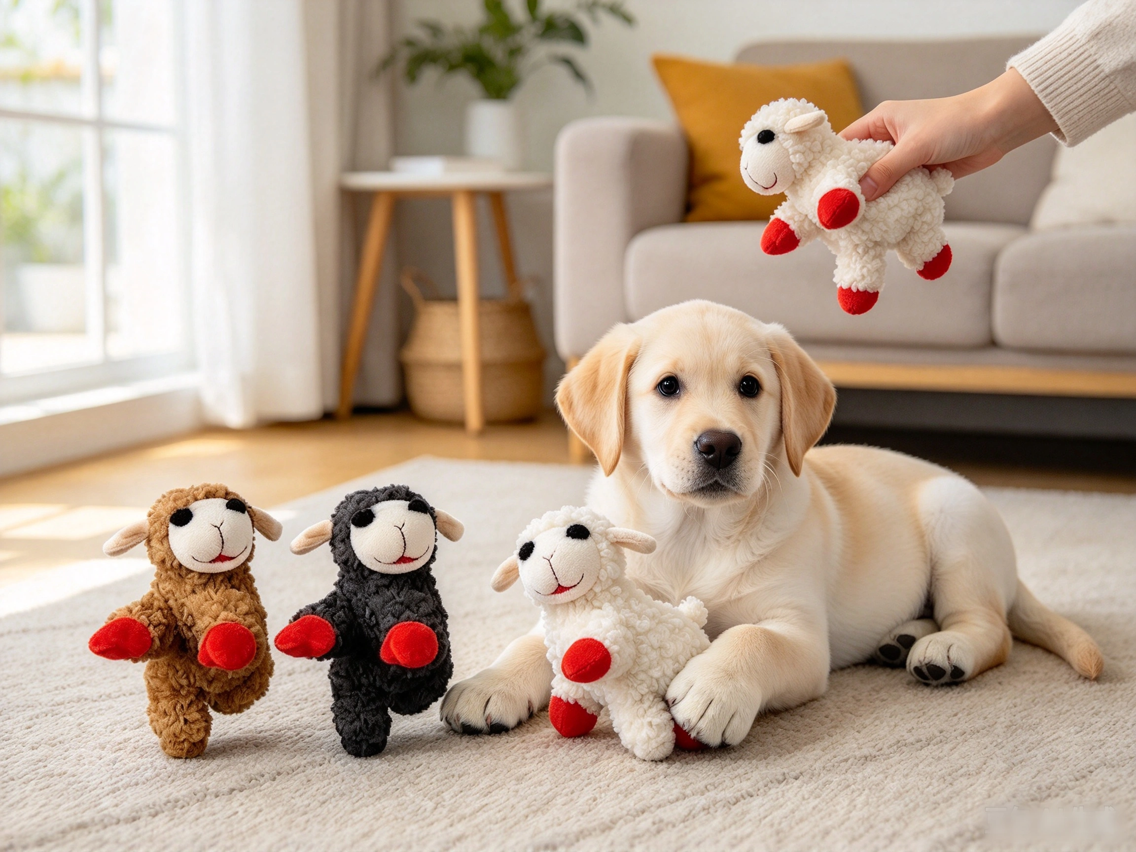 Multipet Mini Lamb Chop 3-Pack shown in pet use scene 1