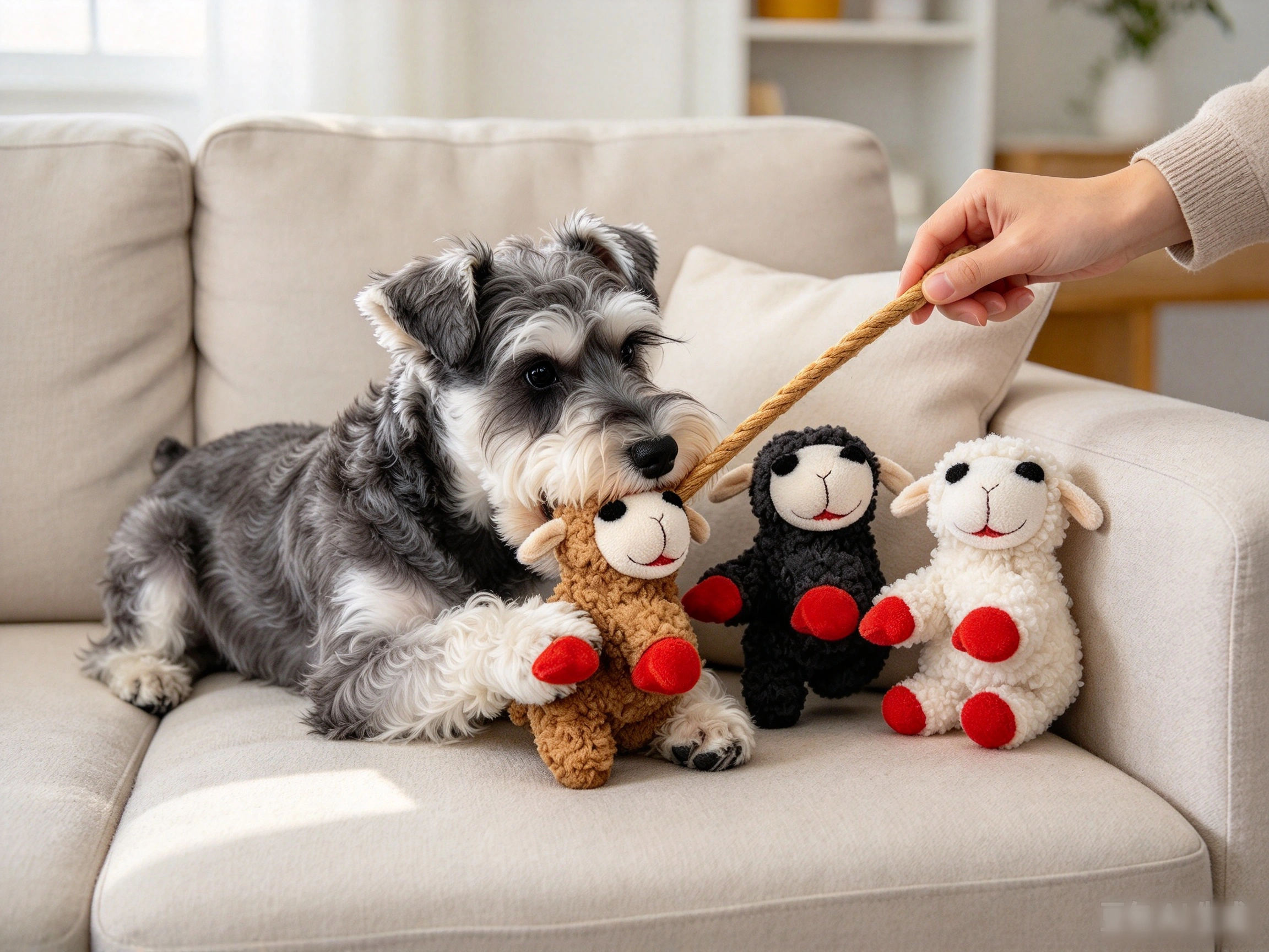 Multipet Mini Lamb Chop 3-Pack shown in pet use scene 2