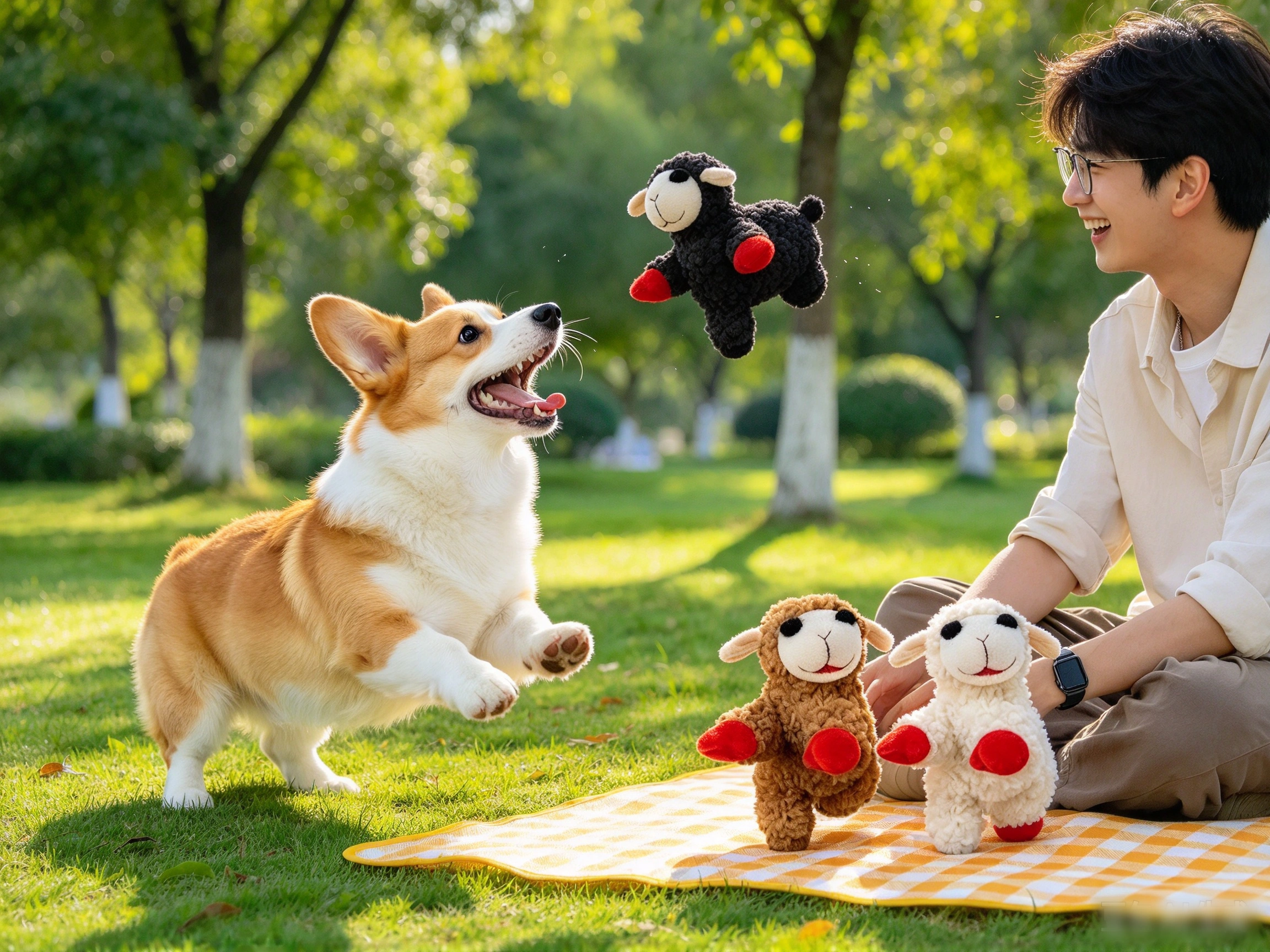 Multipet Mini Lamb Chop 3-Pack shown in pet use scene 3